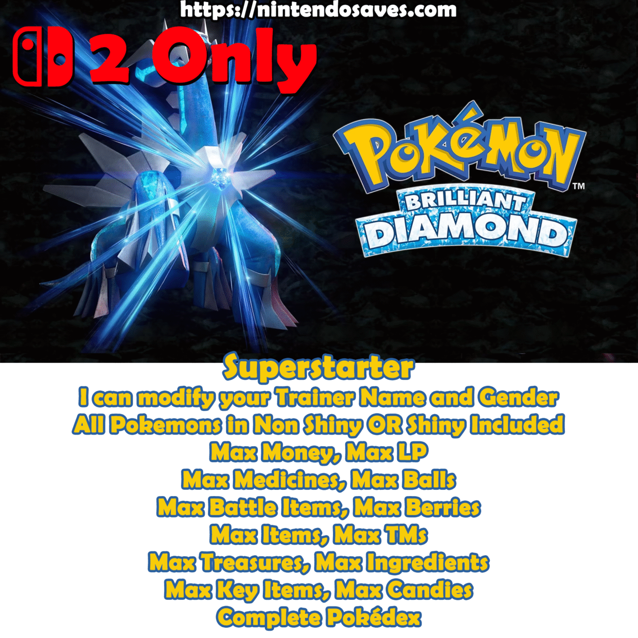 Pokemon Brilliant Diamond Nintendo Switch 2 Cheats Hack Mod All Save 100