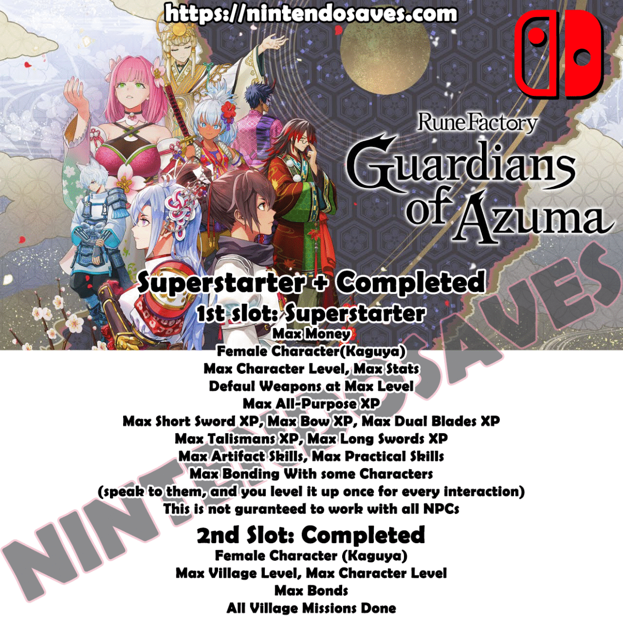 Rune Factory Guardians of Azuma Cheats Starter Completed save mod Nintendo Switch 2 Hack